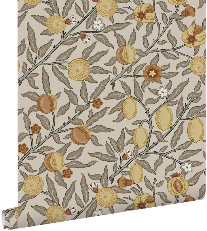 Tapeta ESTAhome egzotyczne owoce i liście szaro zielonym,terakotaIochry żółtej 50 x 900 cm - 1 rol.