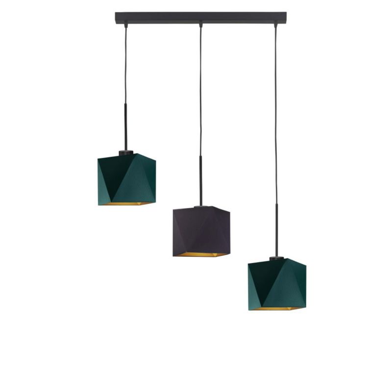 Lampa wisząca zwis Volta Light Factory żyrandol sufitowa z abażurami diament Czarny, butelkowa zieleń ze złotem BELARUS Z3 1szt.