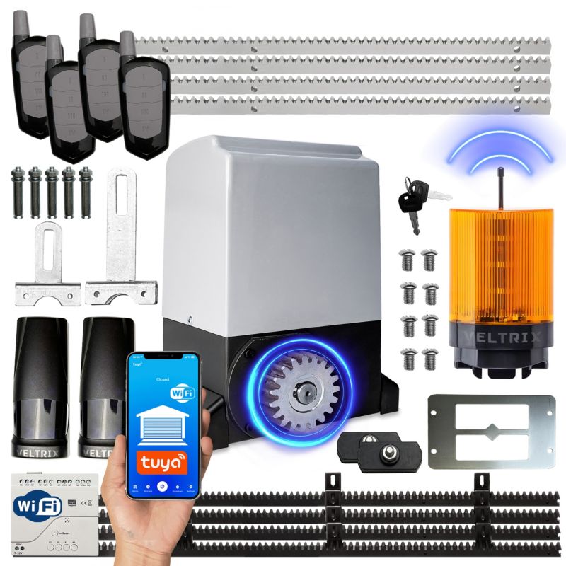 Napęd bramy przesuwnej TECHGLOBE zestaw 1500kg + 4 piloty + lampa LED + WIFI 1 szt.