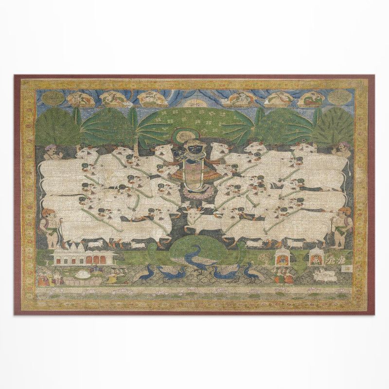 Dywan Winylowy Zewnętrzny Wallfluent 150x225 cm Kryszna z krowami gobelin 1 szt.