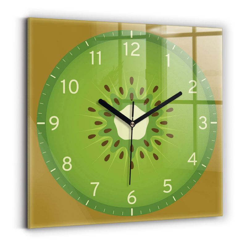 Zegar szklany czarne wskazówki Wallfluent 30x30 cm Owoc kiwi 1 szt.