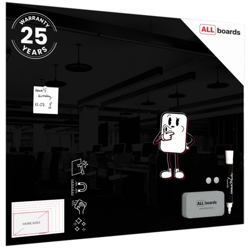 Tablica szklana magnetyczna czarna ALLboards 100x80 cm czarna 1 szt.