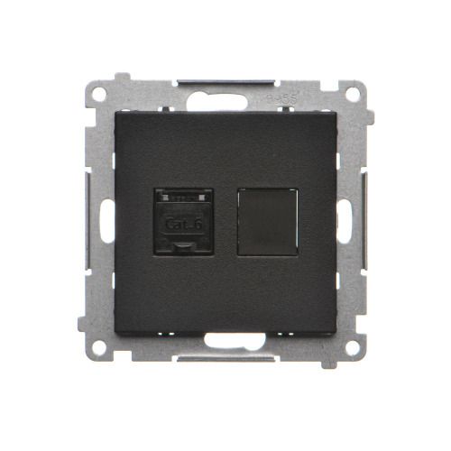 Gniazdo komputerowe pojedyncze RJ45 kat. 6 z przesłoną Simon 55 czarny mat 1 szt.