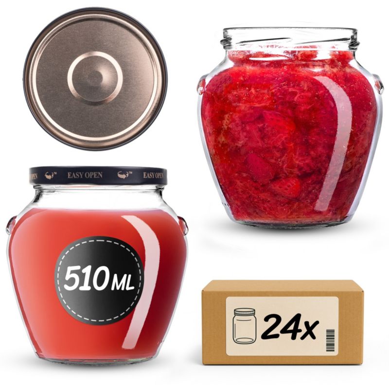 Słoiki KADAX na przetwory 510ml + wieczka "Czarno-złote" 82 mm 24 szt.