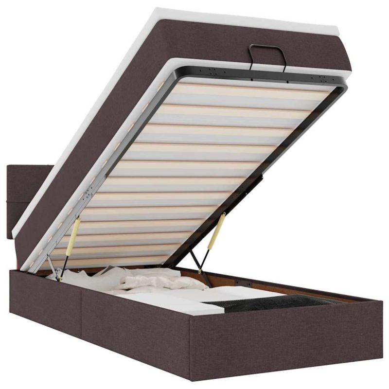 Łóżko otomana WaszeMeble z materacem 90x190 cm Ciemny brąz tkanina z LED ze schowkiem WM-3312273 1 szt.