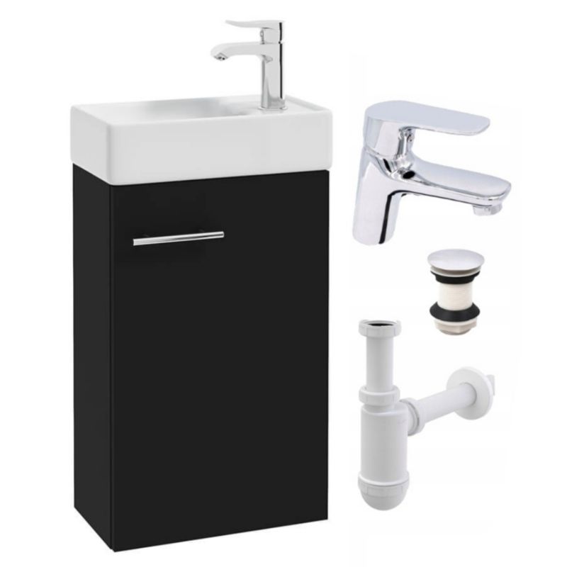Szafka Łazienkowa Stamar 400 mm Wisząca z Umywalką Czarny Mat Bateria Chrom 1 szt