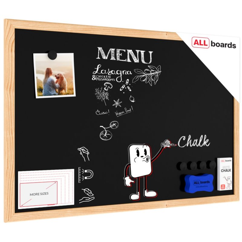 Tablica kredowa magnetyczna 60x40cm ALLboards rama drewniana naturalna 1 szt.