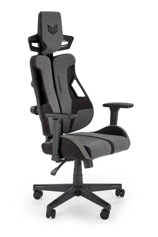 Fotel gamingowy ergonomiczny Abruzzi INTESI popielaty czarny z zagłówkiem obrotowy do biurka 1 szt.