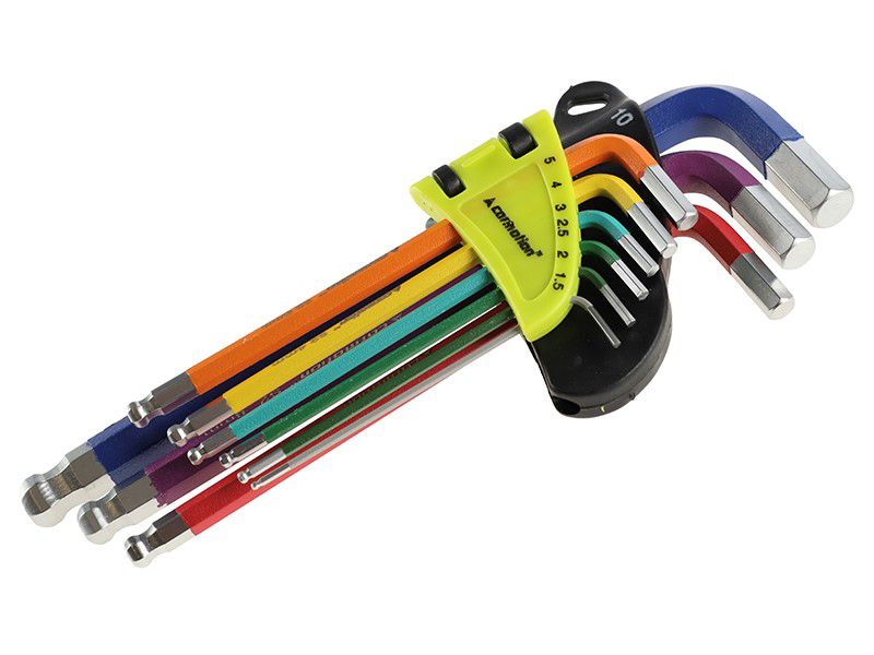 Klucze imbusowe kuliste, Carmotion, 180 mm, kolorowe, rozmiary 1,5 - 10 mm, 9 szt.