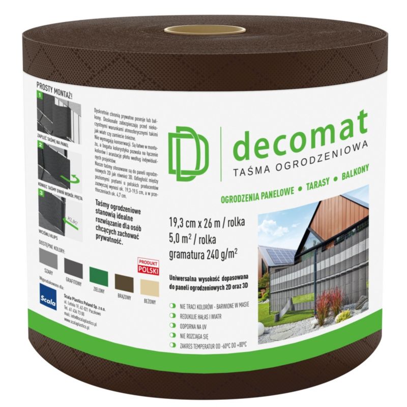 Taśma ogrodzeniowa Decomat rolka 19,3 x 26m brązowa