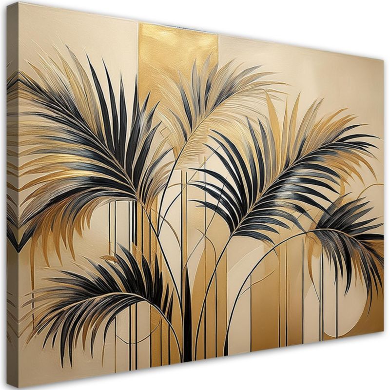 Obraz do salonu Feeby Liście Złoty Minimalizm 100x70 cm 1szt
