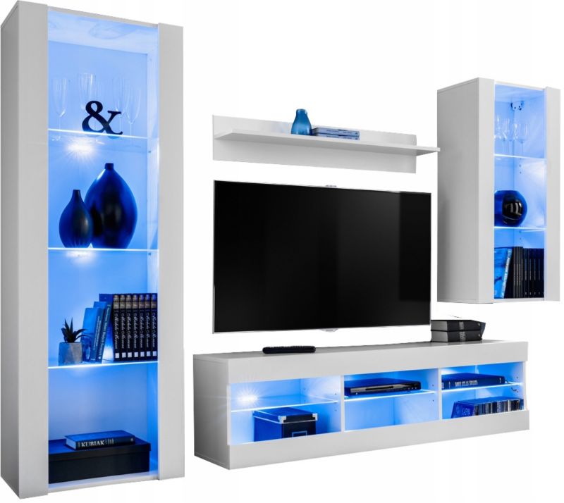 Meblościanka Biały LED RGB Meble RTV - Zestaw Mebli 1 szt.