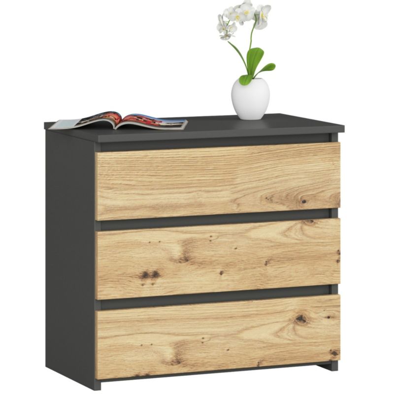 Szafka nocna Akord CL3 Grafit Szary 60 cm 3 szuflady kolor Dąb Artisan mat 60x35x57 cm 1 szt.