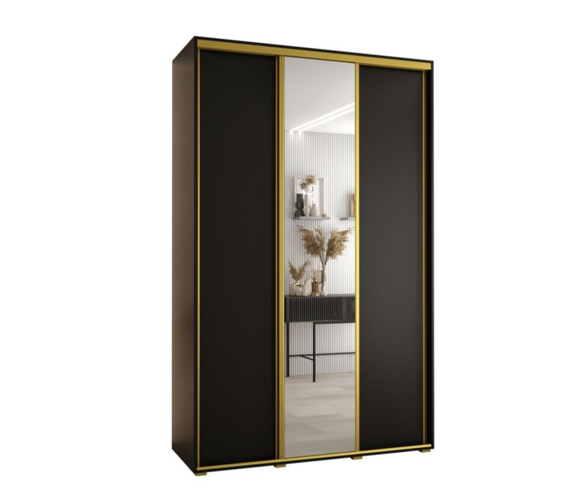 Szafa przesuwna Abiks DAVOS 3 wysoka szer.150cm gł.60cm czarny/czarny/złoty 1szt.