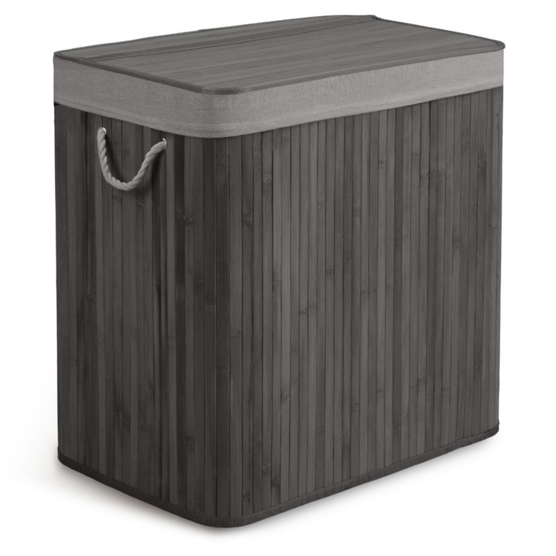 Kosz na pranie Massido 150l bambusowy trzykomorowy z pokrywą 61x62x42 cm szary 1 szt.