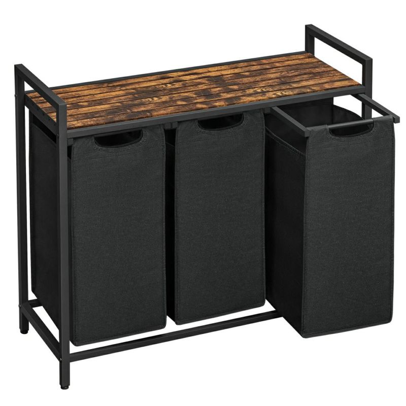 Kosz na pranie LOFT Songmics brązowy 2x46 l 2 komory z dwoma półkami 1 szt.