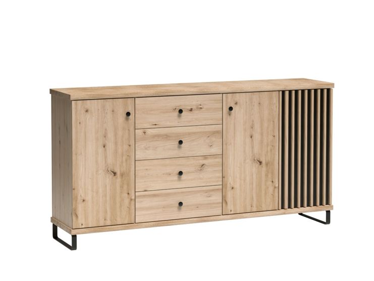 Komoda Furnidea 183 cm pojemna szeroka dąb artisan czarny lamele z nóżkami CALI 1 szt.