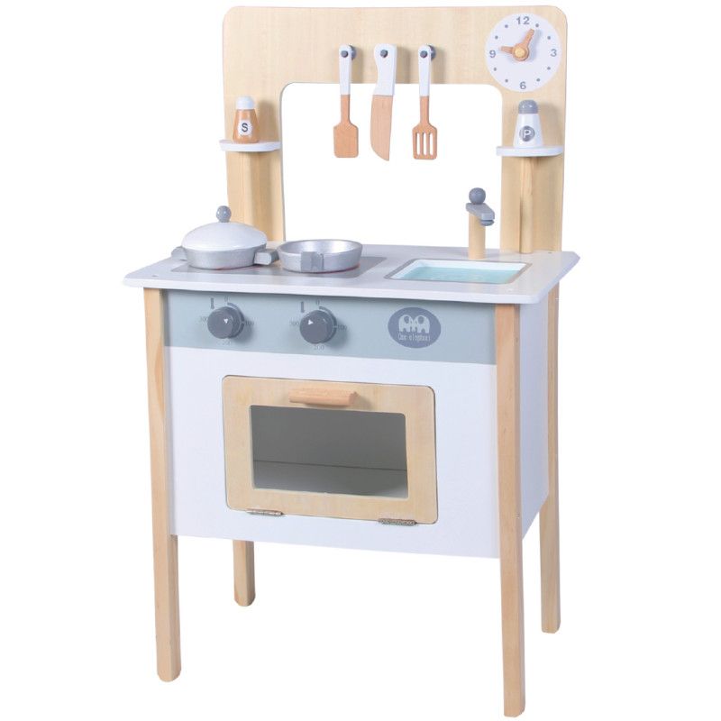 Drewniana kuchnia dla dzieci 4iQ Group JuniorKitchen biało-szara