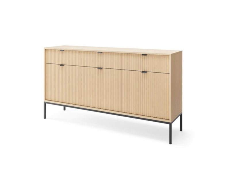 Szeroka komoda trzydrzwiowa z szufladami Nova 154cm w kolorze Dąb Vicenza na czarnym stelażu 1szt.