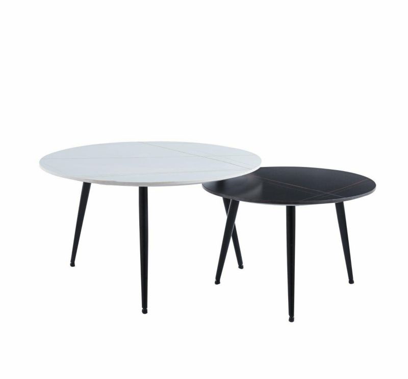 Zestaw 2 stolików kawowych Tifa okrągłych INTESI marmurowe nowoczesne do salonu 80/60 cm 1 zestaw