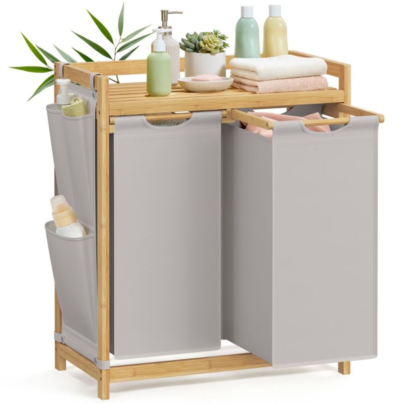 Bambusowy kosz na pranie Songmics 2 x 50 L szary bambusowo materiałowy 1 szt.