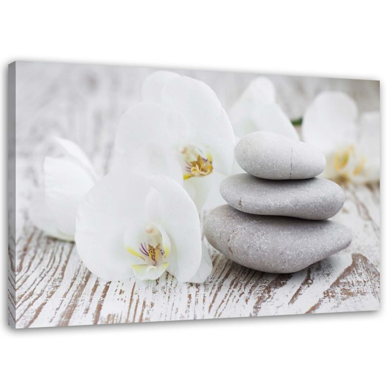 Obraz na płótnie Feeby Biała orchidea i kamienie 90x60cm 1szt