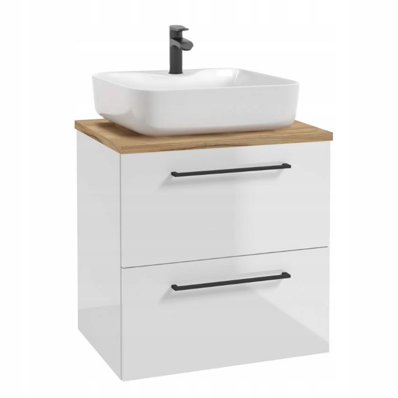 Szafka Łazienkowa Stamar z Umywalką z Otworem Biała Połysk 600 x 410 mm Blat Dąb Złoty 1 szt
