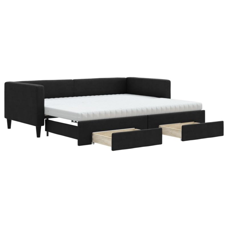 Sofa rozkładana WaszeMeble 90x190 cm Czarny tkanina z szufladami WM-3196644 1 szt.