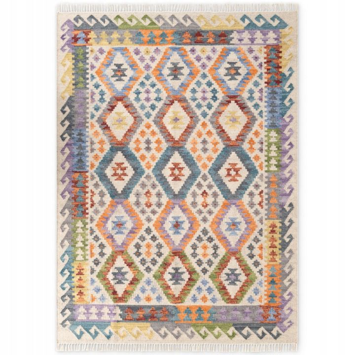 Dywan 160x230cm, kolorowy, wzór etniczny, ręcznie tkany z wełny i bawełny marki Hanse Home do salonu, 1 szt.