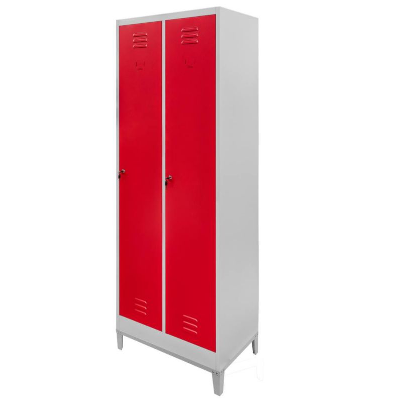Szafka ubraniowa BHP Mega-M na podstawie z nóżkami 2 drzwiowa szaro-czerwona 60x50x190cm 1szt.