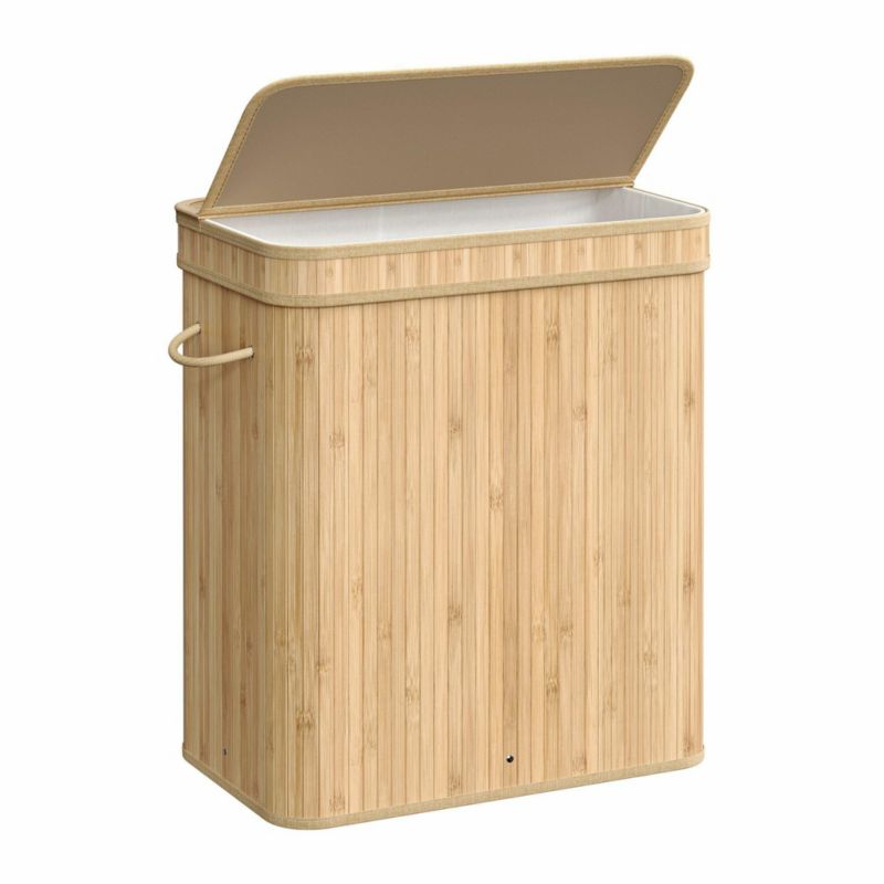 Bambusowy kosz na pranie Songmics z pokrywą 100 L z uchytami 1 szt.