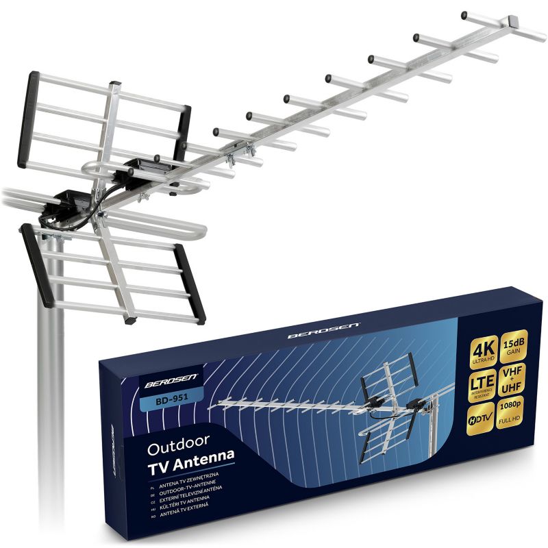 Antena TV zewnętrzna Berdsen BD-951 kierunkowa DVB-T2 Ultra HD 4K filtr LTE 1 szt.