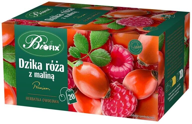Herbata owocowa w kopertach BiFix Premium, dzika róża z maliną, 20 sztuk x 2g