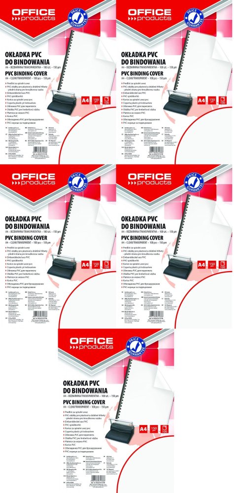 5x Okładki do bindowania Office Produts, A4, 150 μm, 100 sztuk, przezroczysty