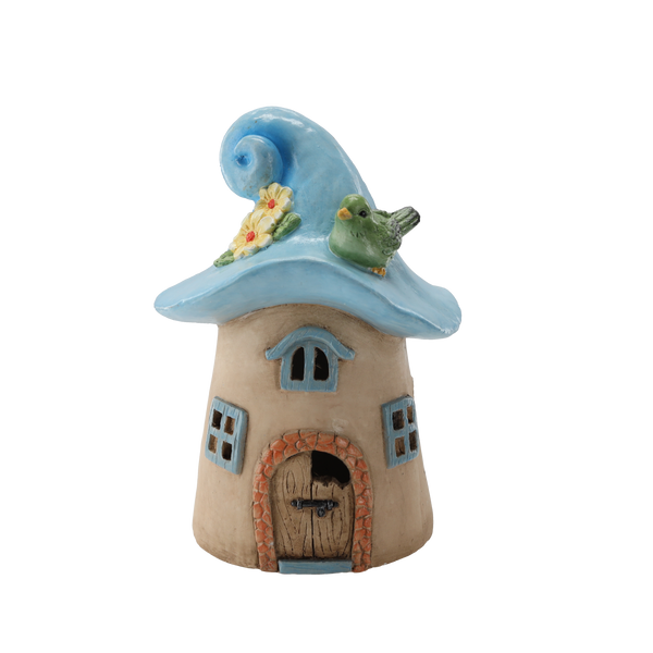 Figurka ogrodowa domek grzybek ceramiczny kapelusz niebieski 34cm