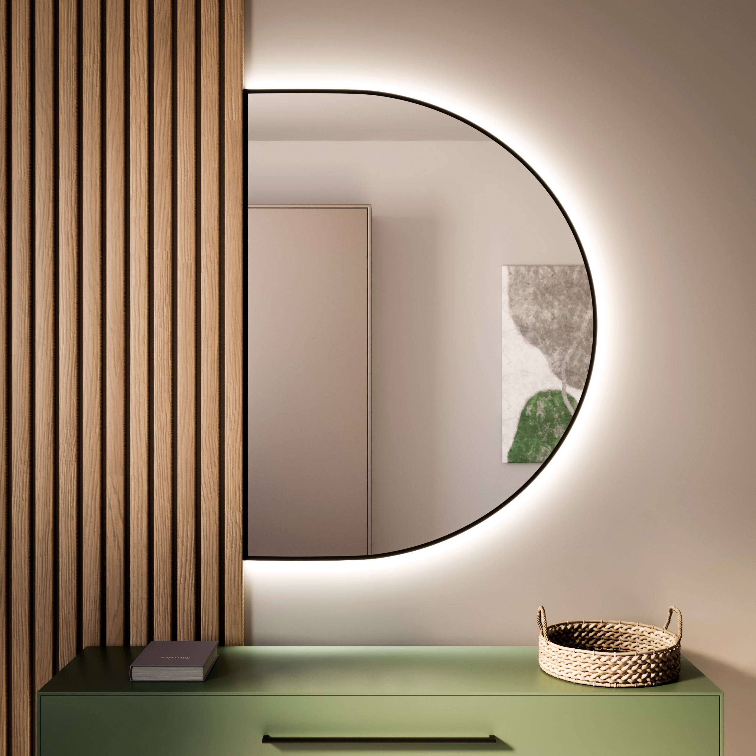 Baltica Design Tiny Border Semi Round Bright lustro 150x85 cm czarne barwa neutralna