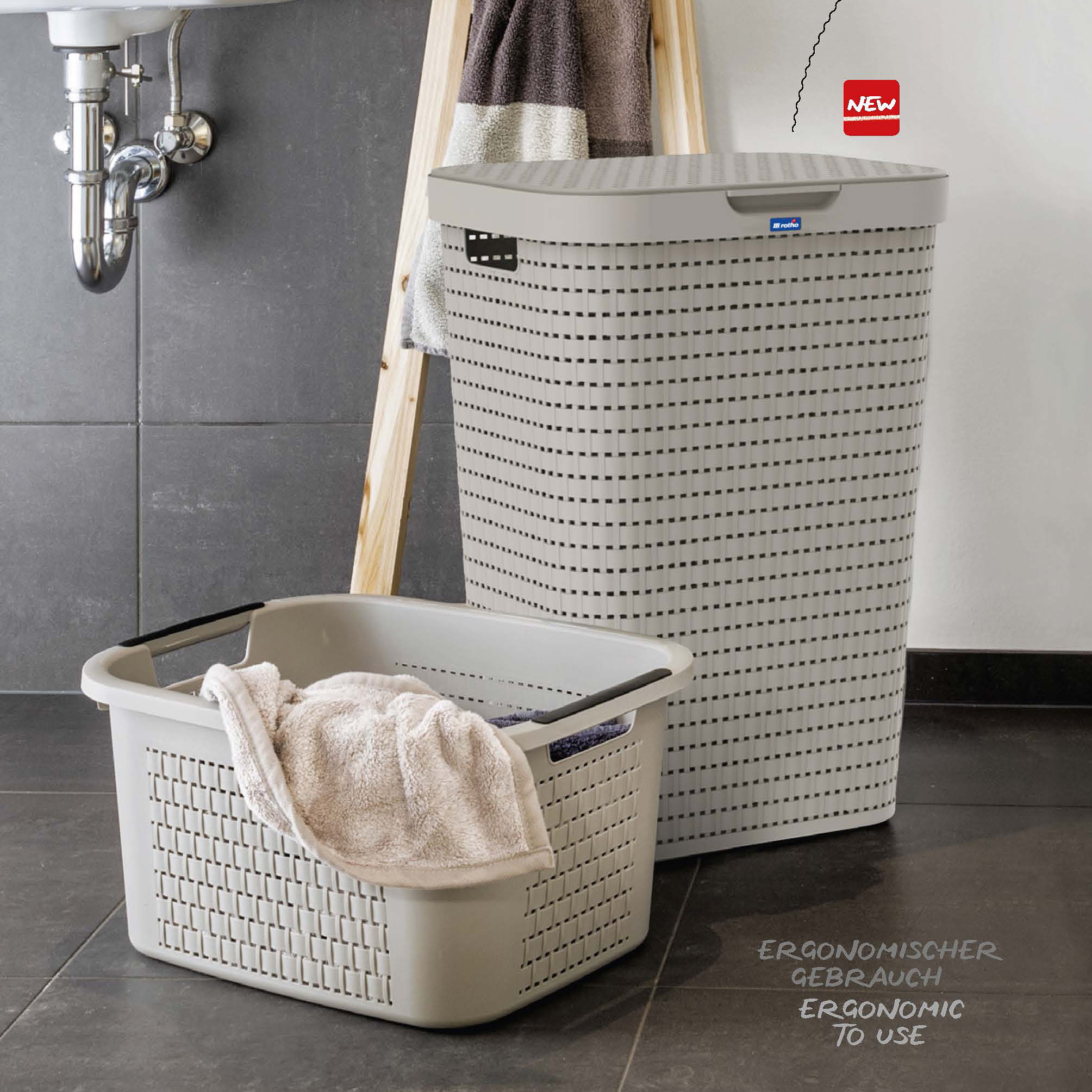 Rotho Country kosz na bieliznę i pranie 55 l cappuccino 1032707422 - Wysyłka w 24h