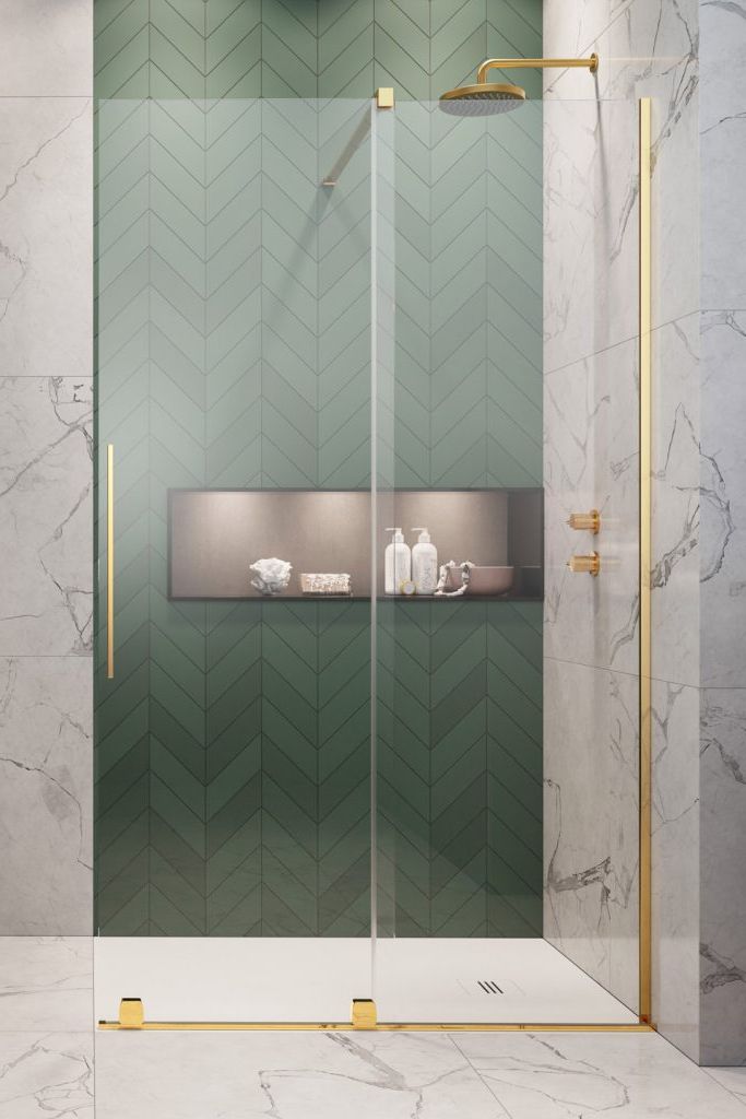 Radaway Furo Gold Walk-In drzwi prysznicowe 43,8 cm prawe złoty połysk/szkło przezroczyste 10106438-09-01R