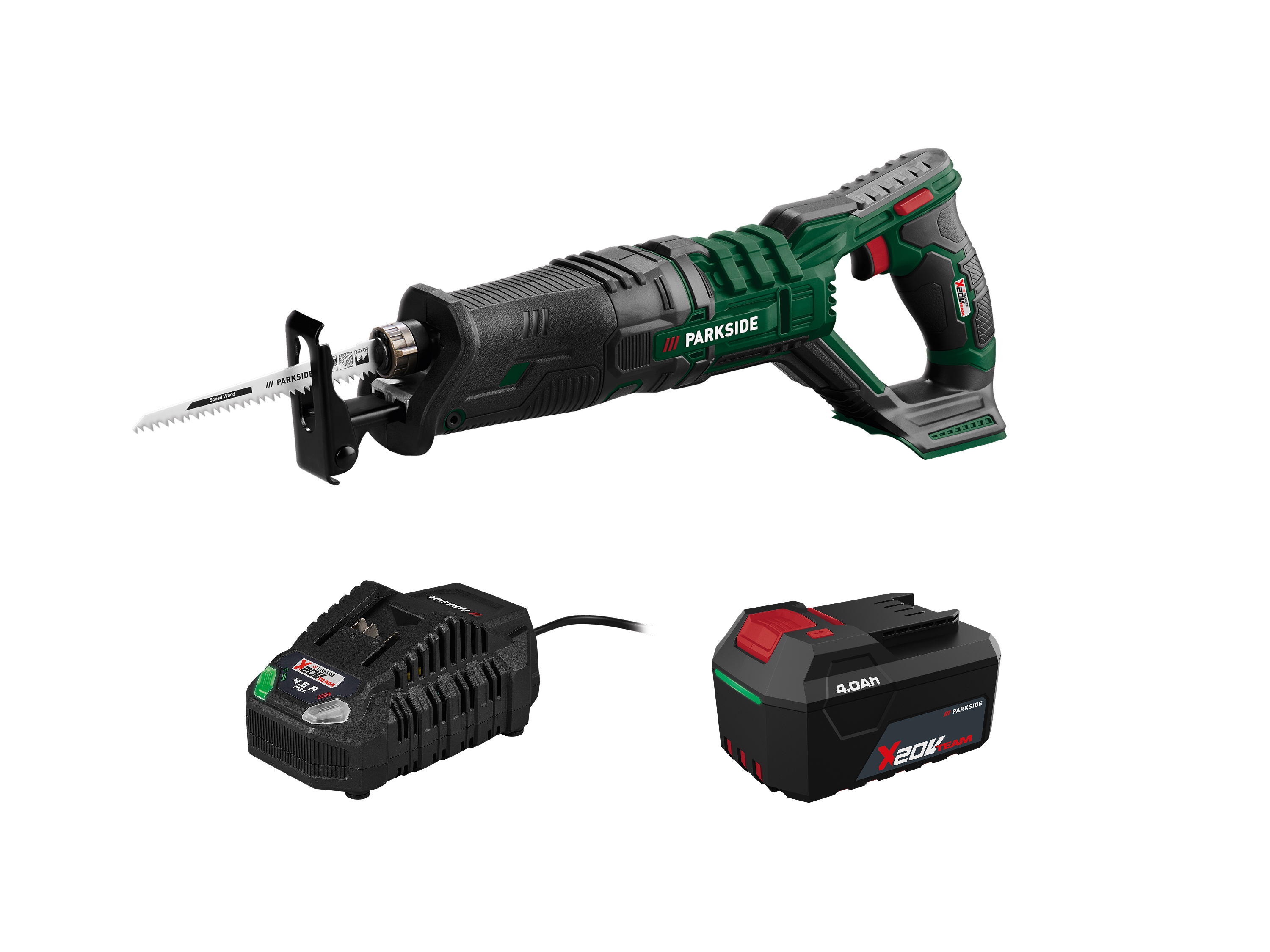 Parkside Zestaw Akumulatorowa piła szablasta, 20 V z akumulatorem, 4 Ah i ładowarką, 4,5 A