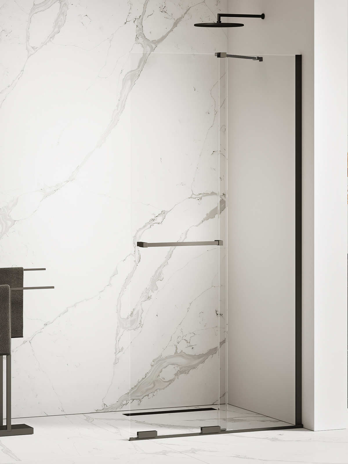 Darmowa Dostawa - Ścianka prysznicowa walk-in 140 cm czarny mat/szkło przezroczyste New Trendy Smart Black EXK6680WU