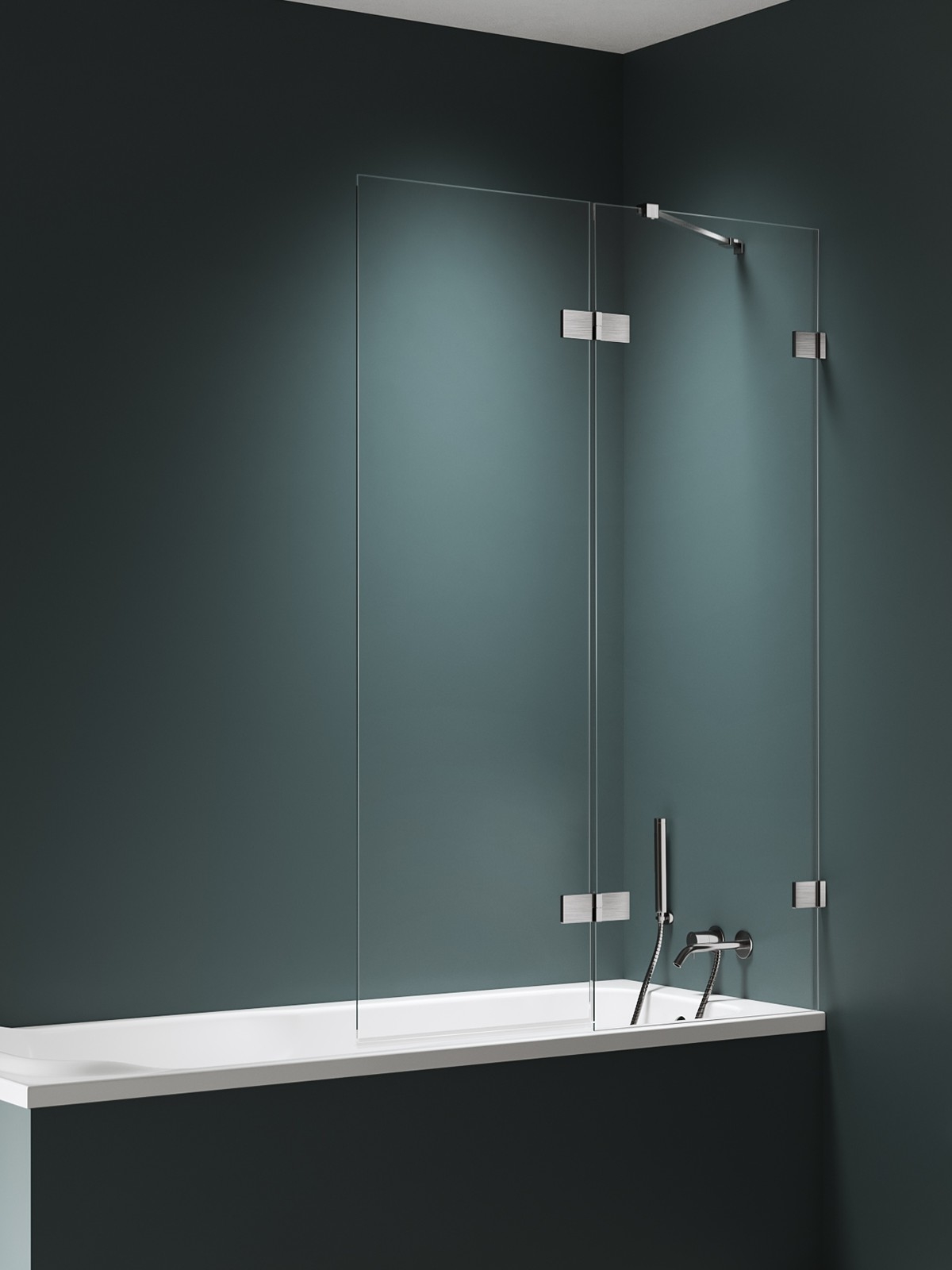 Darmowa Dostawa - Parawan nawannowy 100 cm 2-częściowy szczotkowany/szkło przezroczyste New Trendy Avexa Nickel Brushed EXK8751