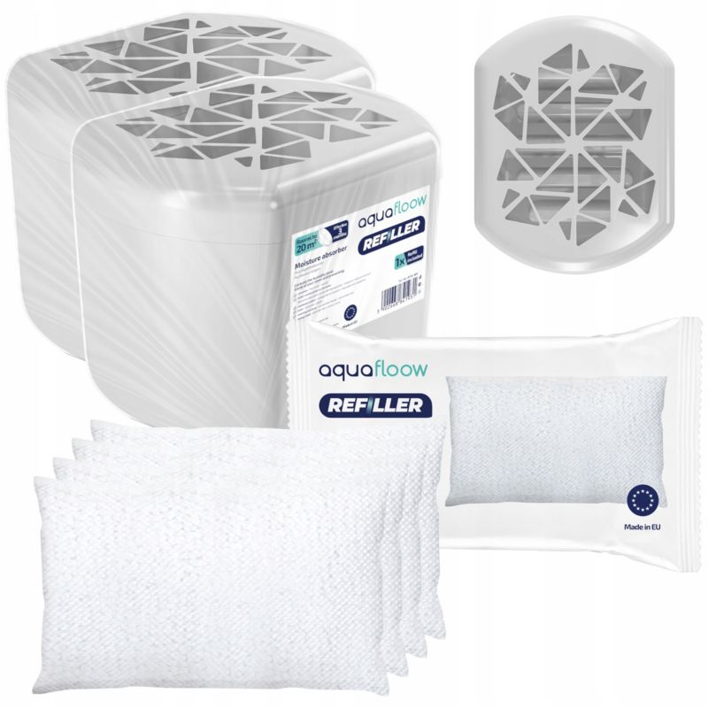 Pochłaniacz wilgoci, AquaFloow. osuszacz powietrza, 2szt + wkłady do pochłaniacza wilgoci 250g, 4szt, zestaw, 6szt