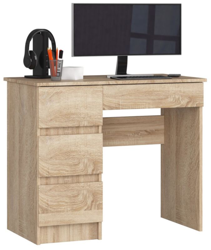 Biurko komputerowe Akord A7 Dąb Sonoma 90 cm lewe 4 szuflady kolor Dąb Sonoma mat 90x50x77 cm 1 szt.