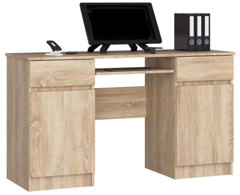 Biurko komputerowe Akord A5 Dąb Sonoma 135 cm 2 drzwi 2 szuflady kolor Dąb Sonoma mat 5 półek 135x50x77 cm 1 szt.