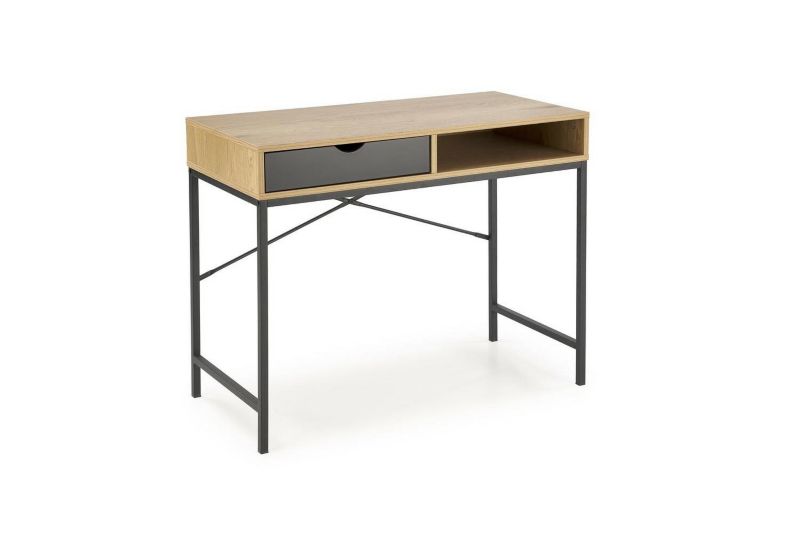 Biurko Bocka INTESI biurko do pracy nowoczesne loftowe z szufladą i półką naturalny/czarny 95 cm 1 szt.