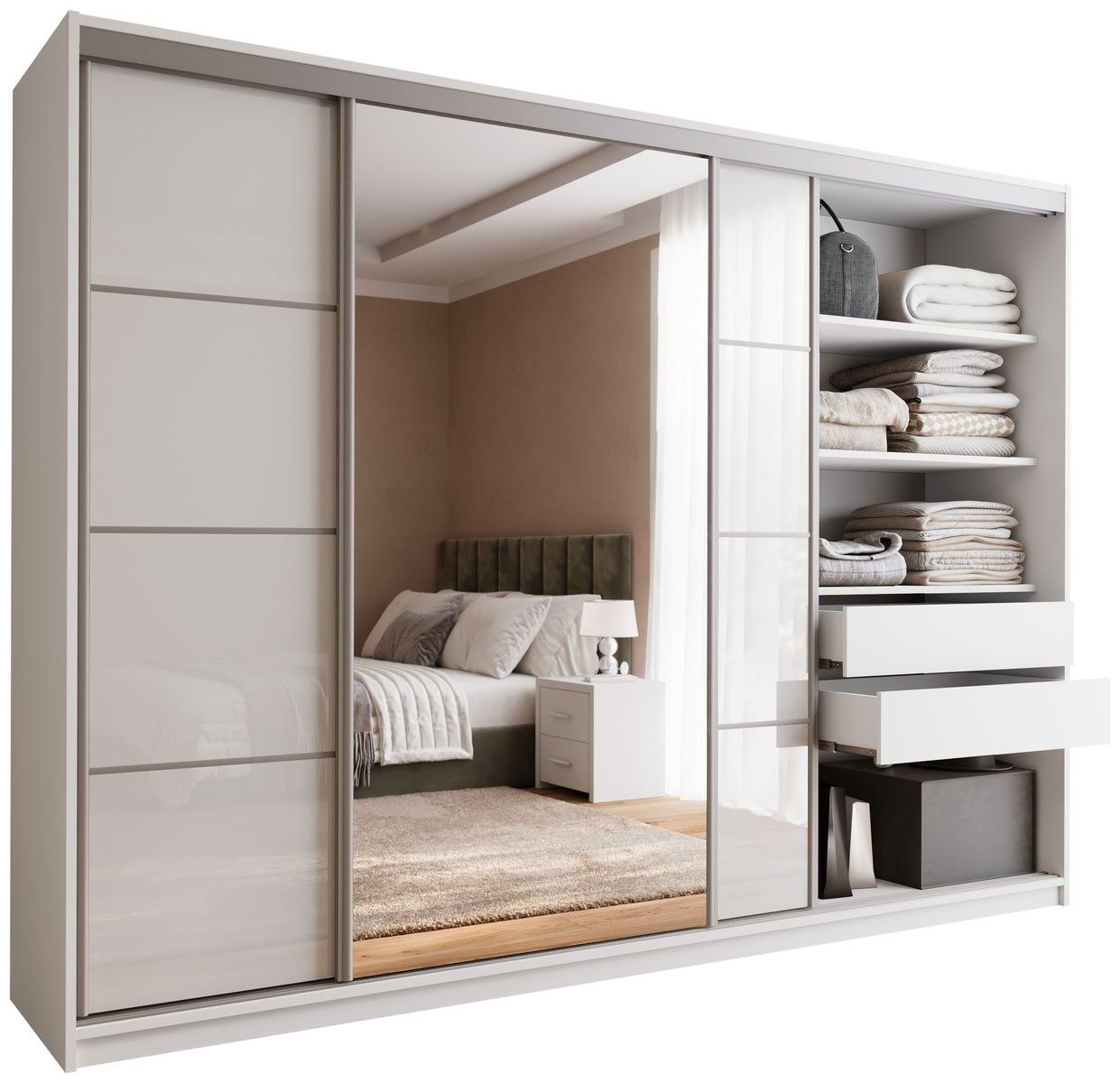 Szafa przesuwna 280 cm z lustrem biały połysk TOP