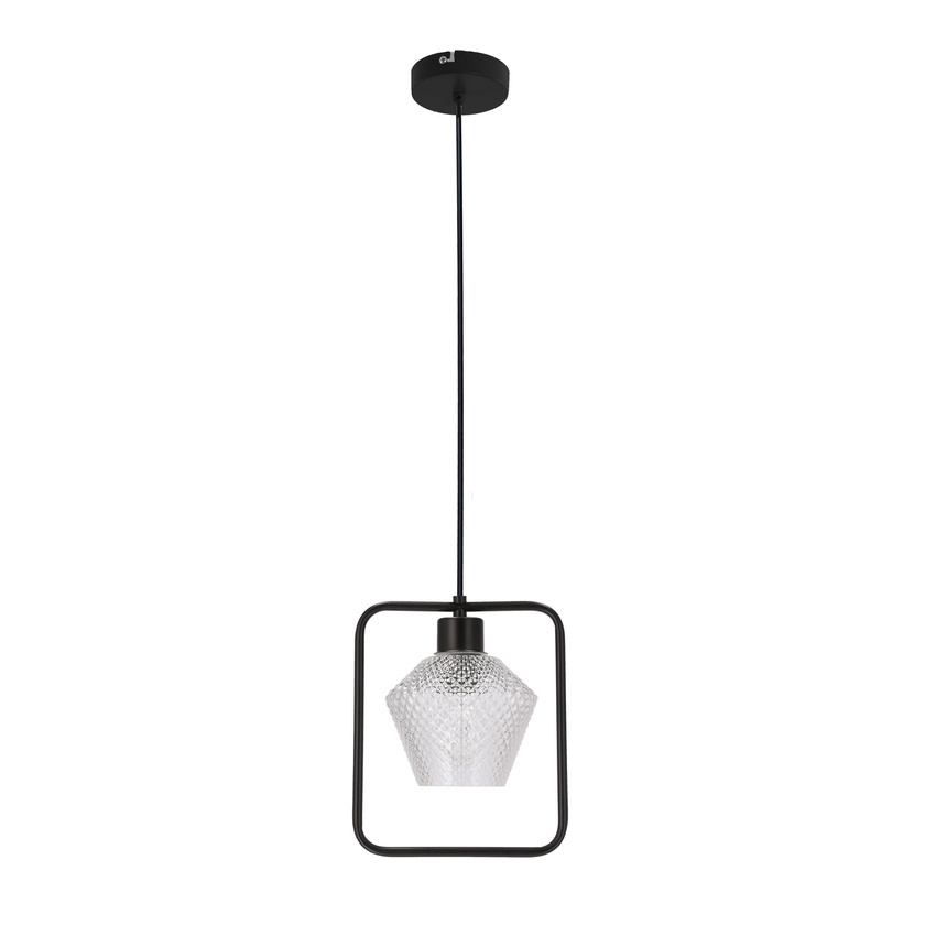 Czarna lampa wisząca z kloszem bezbarwnym karbowanym NIKO 1-punktowa