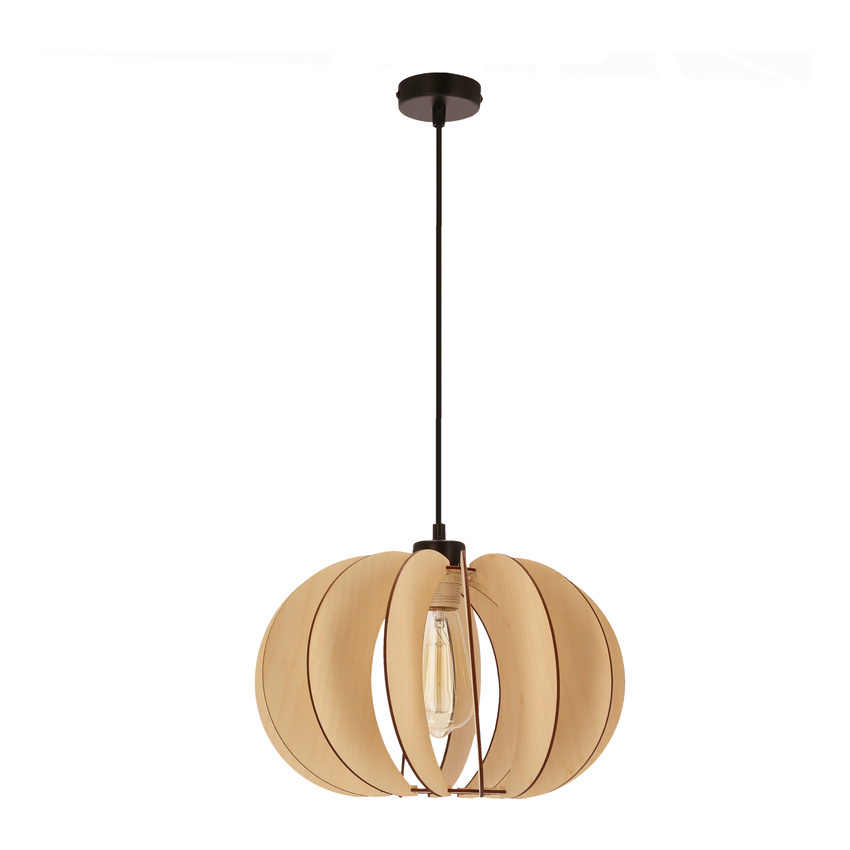Srebrna lampa wisząca 1-punktowa do salonu ECO 2 drewniany abażur