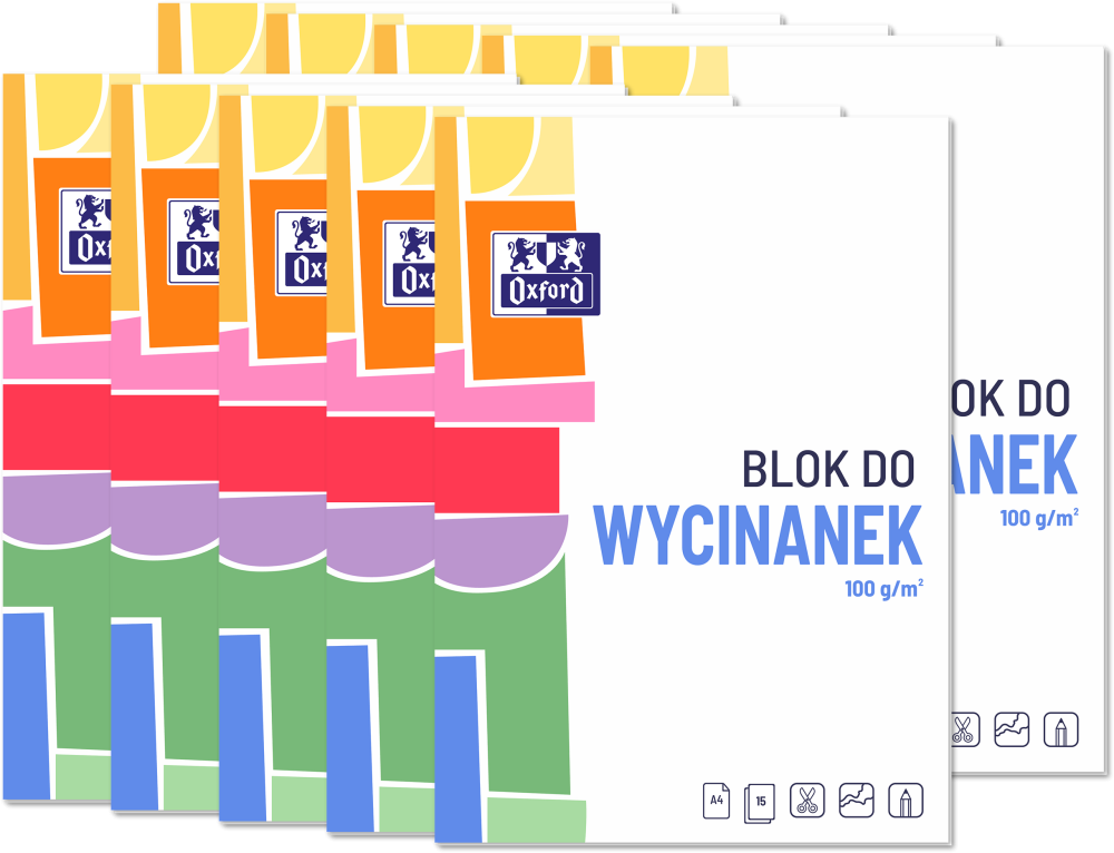 10x Blok do wycinanek Oxford, 15 kolorowych kartek, A4, 100g/m2