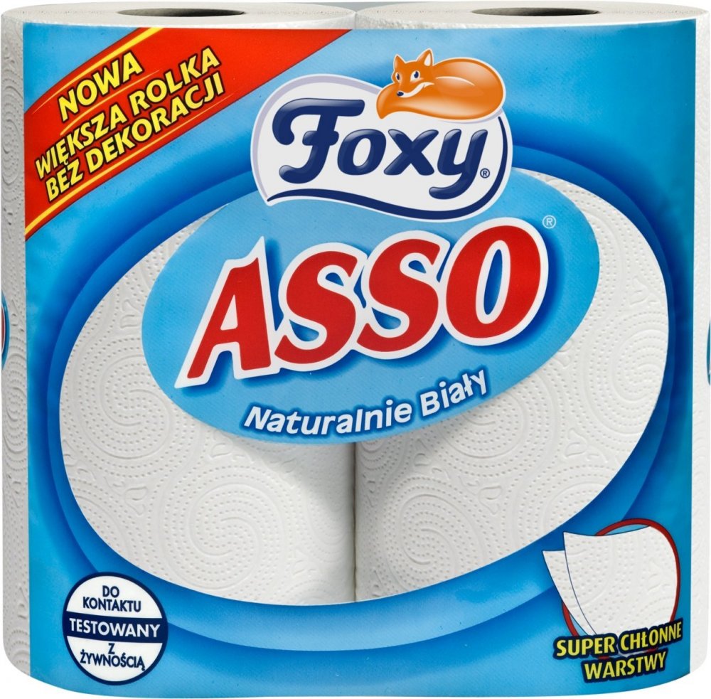 Ręcznik papierowy kuchenny Foxy Asso, 2-warstwowy, w roli, 2 rolki, biały
